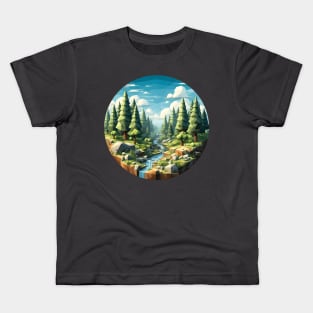 Low Poly Forest with River Kids T-Shirt
